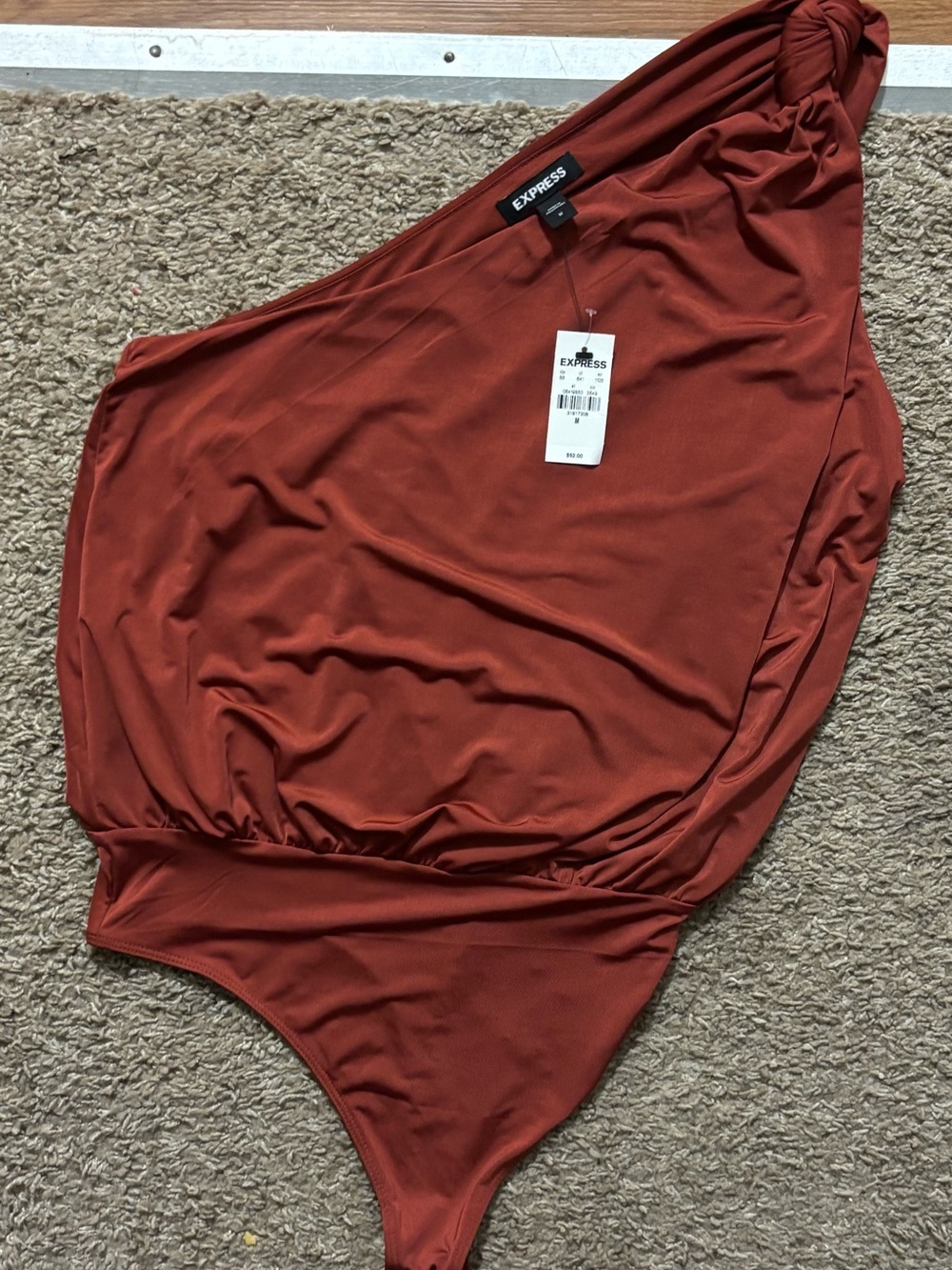 Express NWT Woman’s Md One-Shoulder Rust Bodysuit Thong Bottom Brand New!!